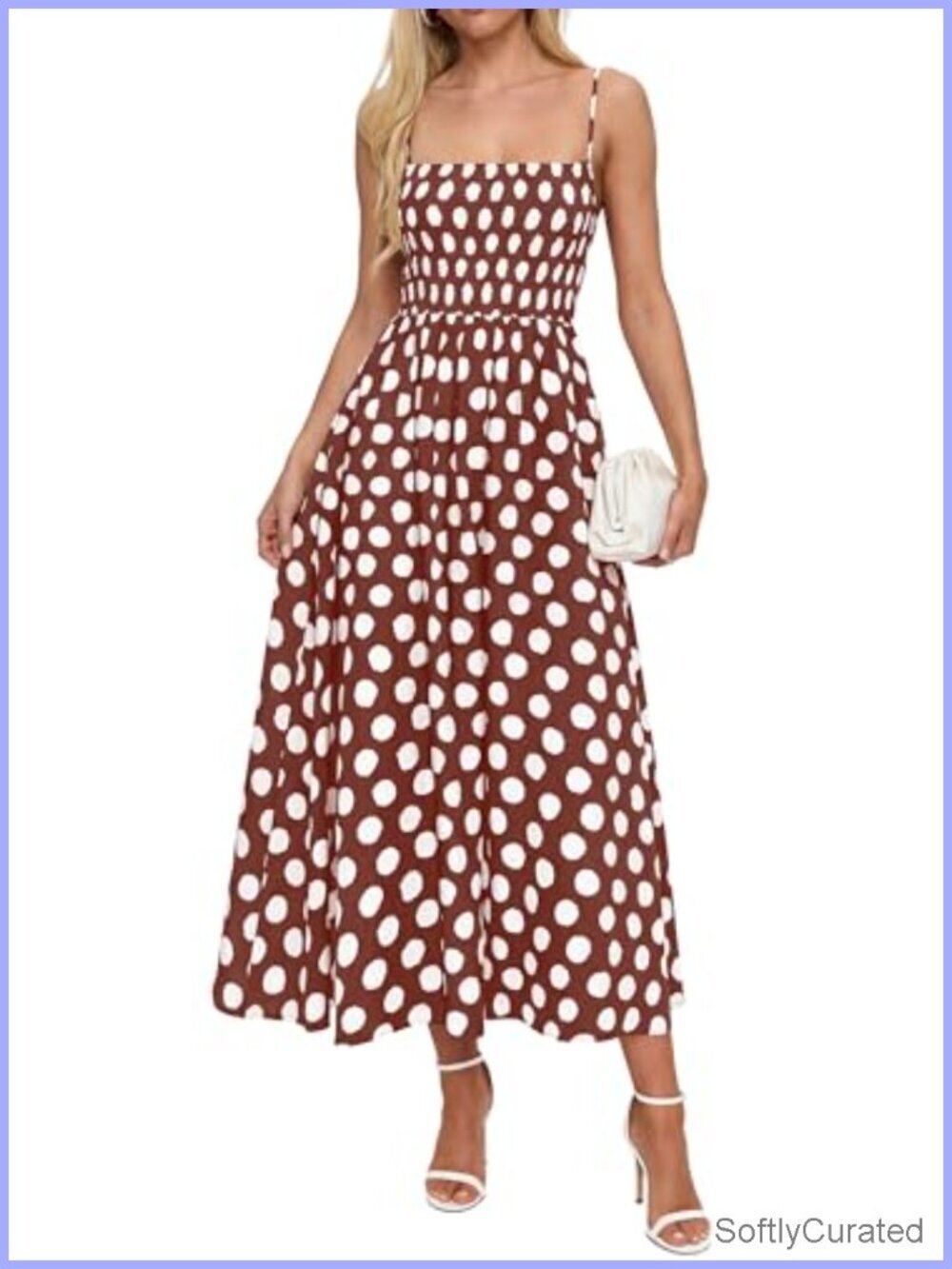 Polka Dot Smocked Midi Dress with Pockets Spaghetti Strap Sleeveless